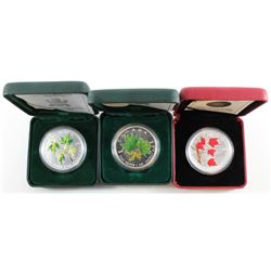 2002, 2003 & 2004 Canada Coloured $5 Silver Maple Leaf .999 Fine Silver Coins (Coins have light toni