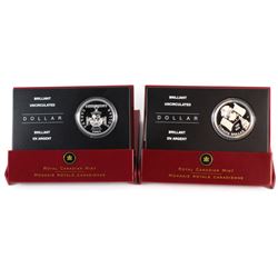 Lot of 2 x 2005, 2006 Canada Brilliant Uncirculated .999 Commemorative Silver Dollars (NO TAX)