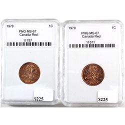 1978 & 1979 Canada 1-cent PNG Certified MS-66 Red. 2pcs
