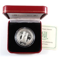 2002 British Virgin Islands September 11, 2001 Commemorative Sterling Silver Coin in Original Pobjoy