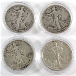 Estate Lot: 4x USA Half Dollars in Capsules Dated 1941, 1942, 1943 & 1945.