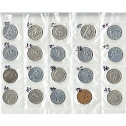 Estate Lot of Sealed Plastic Sheet of 20 x Canada 5-cents Dated 1937-1960.