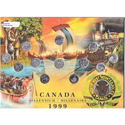 1999 Canada 12-coin 25-cent Millennium Set, 2000 25ct Millennium set in sleeve & 1999 Millennium 25c