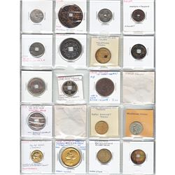 Mixed Page of 20x Chinese Cash Coins & Miscellaneous Tokens.