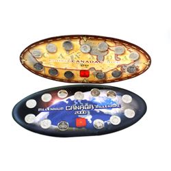 1999 & 2000 Canada Millennium Oval 13-coin 25-cent Boards. The spot for the token is filled with a 2