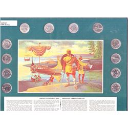 1992 Canada 12-coin 25-cent Set in "Vikings on Canadian Soil" Colourful Board with Plastic Sleeve.