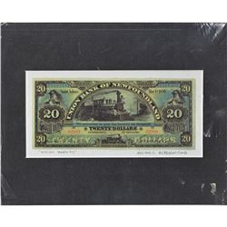 Historic Reproduction of the 1889 $20 Union of Newfoundland Banknote.
