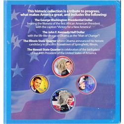 Barack Obama Presidential Colourized 4-coin Collection in Informative Folder.