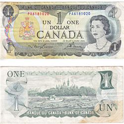 Scarce! 1973 $1 Bank of Canada Banknote with the PA Prefix.
