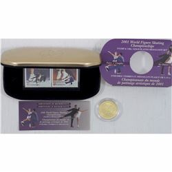 2x 2001 World Figure Skating Single and Pairs Championships Stamp & 24kt Gold-Plated Medallion Set