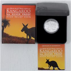 2014 Australian $1 1oz Silver Proof High relief Kangaroo Coin issued by the Perth Mint - TAX Exempt.
