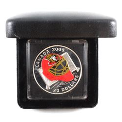2009 Canada $20 Ottawa Senators NHL Goalie Mask Coin with Display Box.