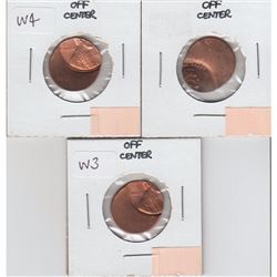 Lot of 3x off Center Struck United States 1-cent Coins.