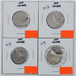 Lot of 4x Off Center Struck United States 5-cent Coins