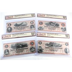 Set of 4 x Remainder Notes from the Bank of Brantford BCS Certified CUNC-62, Original. You will rece
