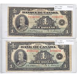 Pair of 1935 $1.00 Notes; one English and one French