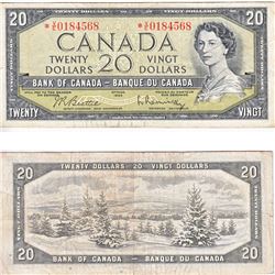 1954 Replacement $20.00 Note from the Bank of Canada; cat code BC-41bA, Beattie-Rasminsky signatures