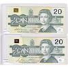 Image 2 : Pair of 1991 Replacement $20.00 Notes in Almost UNC Condition. You will receive an AIX without Serif