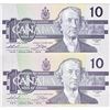 Image 2 : 2 x 1989 $10.00 Replacement Notes in UNC. You will receive an ADX with a Thiessen-Crow signature (BC