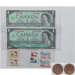 1867-1967 Canada Silver Proof Set with Bonus 1867-1927 Medallion, 1867-1967 $1.00 Banknotes (both ty