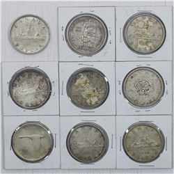 Estate Lot of 9x Canada Silver Dollars date range 1953-1965. (9 pieces) You will receive 9 coins dat