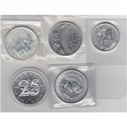 Estate Lot of 5x Various Canadian issued Silver coins. You will receive the 2011 Grizzly 1oz Silver,