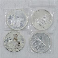 Lot of 4x 2011 Great Grizzly 1oz .9999 Fine Silver Maple Leaf coin. (Tax Exempt)