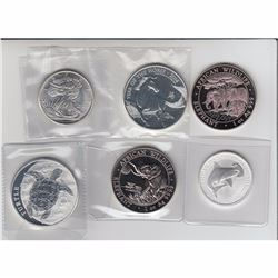 Estate Lot of 6x .999 Fine Silver Rounds.  You will receive the 2015 1/2 oz. Great Hammerhead Shark,