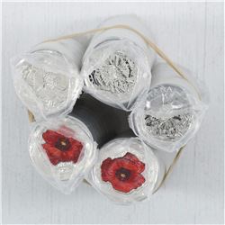 Lot of 5 x 2015 SOME COLORED Poppy 25-cent Original Roll of 40pcs