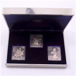 1976 Montreal Olympics set of 3 Sterling Silver Stamps.