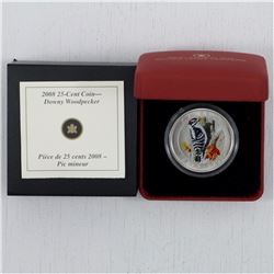 2008 Canada 25 Cent Downy Woodpecker coin.