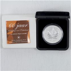 2005 Canada $5 Privy Mark Tulip 1oz. Silver Maple Leaf (TAX Exempt) - tattered outer cardboard sleev