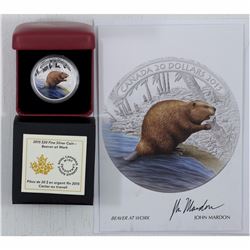 2015 $20 Fine Silver Coin - Beaver at Work. Comes with Beaver at Work card and Special Hand Signed C