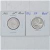 1991 and 1992 Canada 25-cent Silver Proof Coins. 2pcs