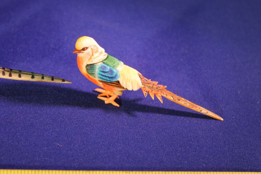 Three Carved Hand Painted Ivory Birds