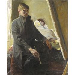 Ruszti Gyula (Losonc, 1885 - ?) Önarckép ecsettel, 1913…