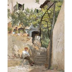 Nádler Róbert (Pest, 1858 - Budapest, 1938) Mediterrán udvar…