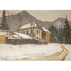 Barabás Márton, Márkusfalvi (Pusztas?reg, 1893 -Toronto, 1974) Erdélyi falu télen, 1924…