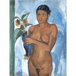Perlrott - Csaba Vilmos (Békéscsaba, 1880 - Budapest, 1955) Lány virággal, 1928…