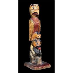 Tom Moses Totem Carved with Thunderbird, Mt. Goat and Bear - Squamish Band, North Vancouver, B.C. 8"