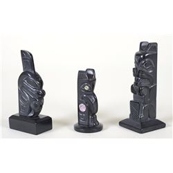 Three Haida Argillite Totems Carved by Glen Pollard 2 1/2" H. -3 1/2" H.  Good Condition