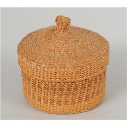 Finely Woven Haida Spruce Root Knob Top Basket by Primrose Adams 1 7/8" H. 2" D.  Good Condition