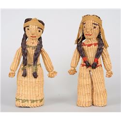 Pair of Lummi Basketry Dolls 9" H. and 8 1/2" H. - Tulalip, WA  Good Condition