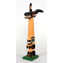 Tlingit Totem Carved with Killer Whale by Eddie Jackson - Juneau, AK 13 3/4" H. 6 3/4" W.  Good Cond