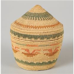 Nuu-chah-nulth Dome Top Basket Extremely Finely Woven with Bird Design by Francis Williams - Bamfiel
