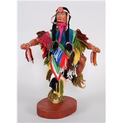 Plain Carved Wooden Ribbon Dancer Dressed In Traditional Attire 18 3/4" H. 13" W.  Good Condition