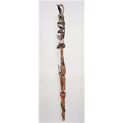 Coast Salish Talking Stick Carved with Eagle, Killer Whale, Human and Lightning Snake - Unsigned 63"