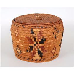 Salish Lidded Basket 13" D. 10" H.  Fair Condition
