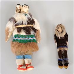 Two Inuit Dolls Dressed in Traditional Attire; Mother and Child 9 3/4" H. and Doll with Antler Face 