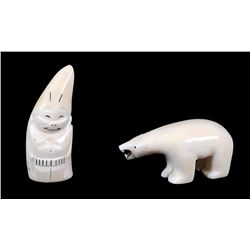 Carved Marine Ivory Billiken 2 3/4" H. and a Polar Bear 2 3/4" L.   Both in Good Condition NOT ALLOW